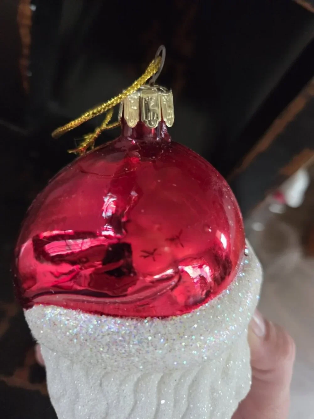 Vintage Mistletoe Magic European Style Hand Blown Santa Glass Christmas Ornament